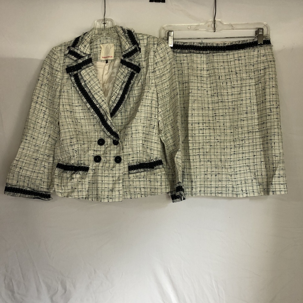 Rebecca Taylor Skirt Suit Womens 4 White Tweed Check Jacket 4 Skirt 2 Set